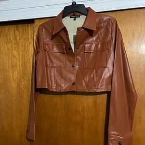Kendall & Kylie Brown Faux Leather Cropped Jacket